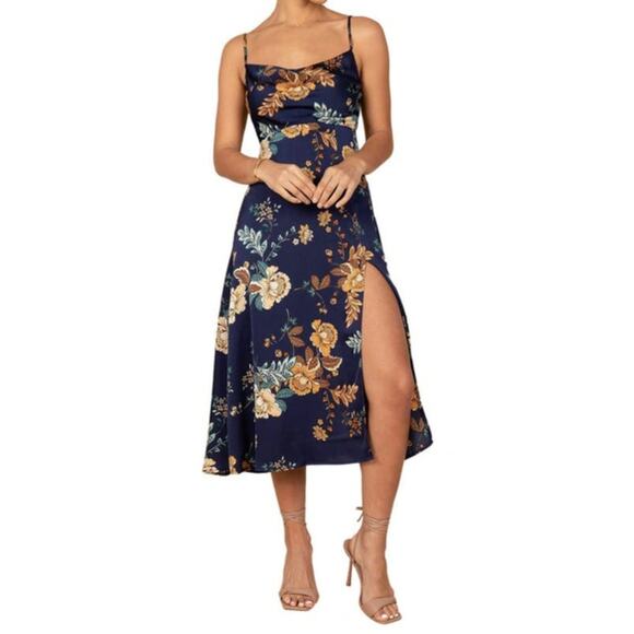 Petal + Pup Alejandra Cowl Neck Midi Dress Size 4 Adjustable Strap Blue Floral - Picture 1 of 10